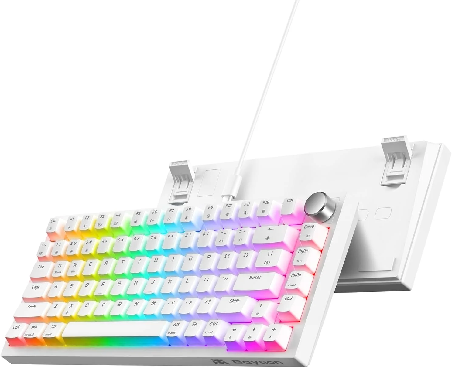 کیبورد گیمینگ مکانیکی Baytion، 82 کلید، 75% کیبورد گیمینگ فشرده با نور پس زمینه LED رنگین کمانی، کیبورد مکانیکی ضد شبح سیمی با دکمه برای ویندوز و مک، سفید (سوییچ قرمز)