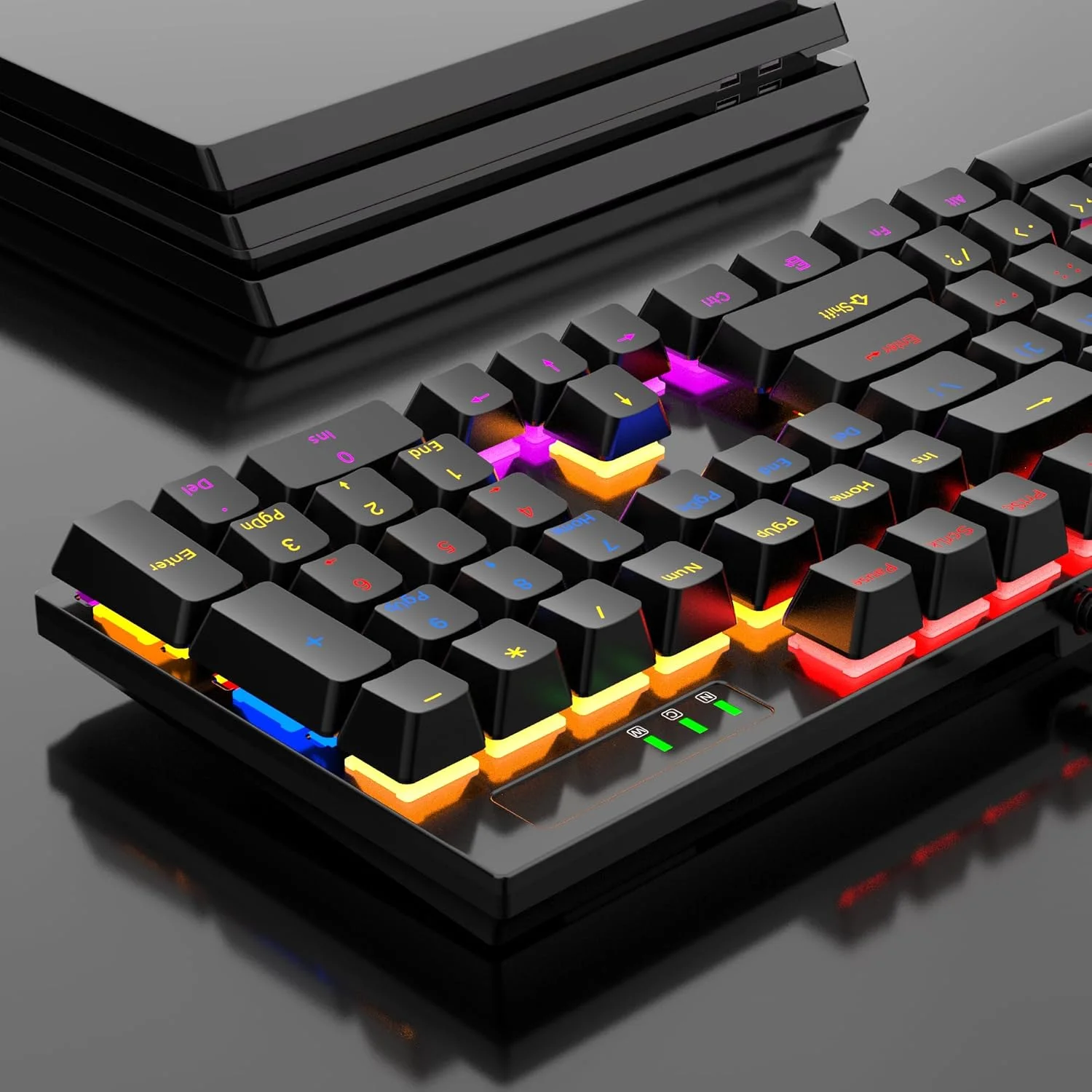 کیبورد گیمینگ مکانیکی سیم دار با سوئیچ آبی - کیبورد مکانیکی 104 کلید RGB با نور پس زمینه USB از WEETOTUNG - برای بازی های رایانه ای و کار اداری (مشکی)