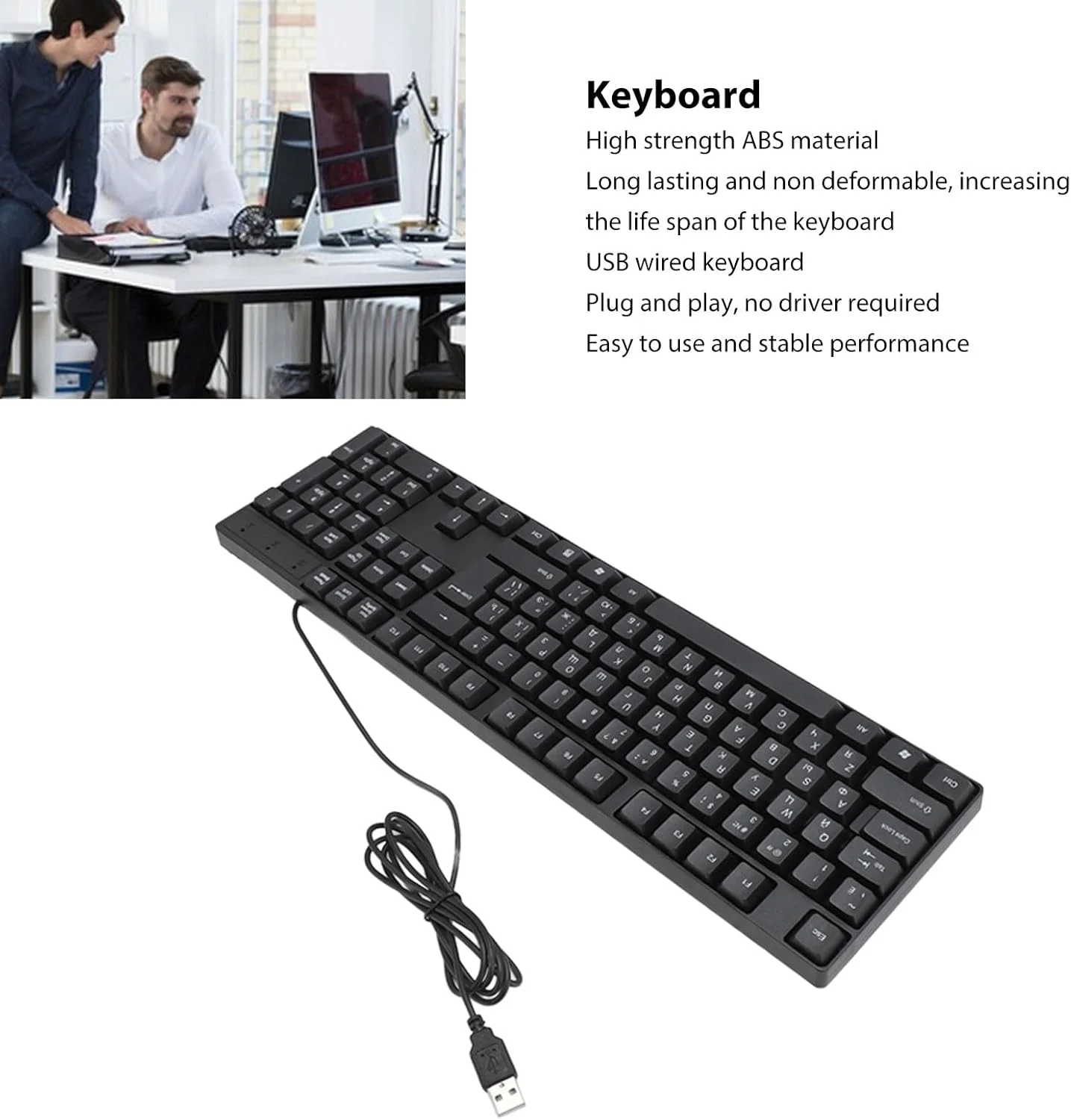 کیبورد زبان های خارجی gernie، مدل K1800، دارای 104 کلید، کابل USB سیمی 1.5 متری، روسی، فرانسوی، انگلیسی، اسپانیایی، اتصال آسان، کیبورد گیمینگ ارگونومیک برای کامپیوتر، جنس (روسی)