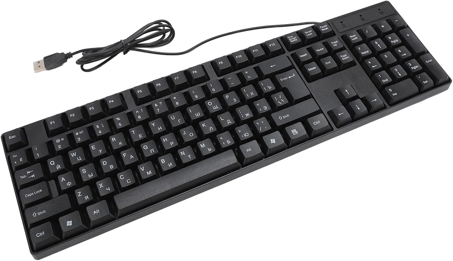 کیبورد زبان های خارجی gernie، مدل K1800، دارای 104 کلید، کابل USB سیمی 1.5 متری، روسی، فرانسوی، انگلیسی، اسپانیایی، اتصال آسان، کیبورد گیمینگ ارگونومیک برای کامپیوتر، جنس (روسی)