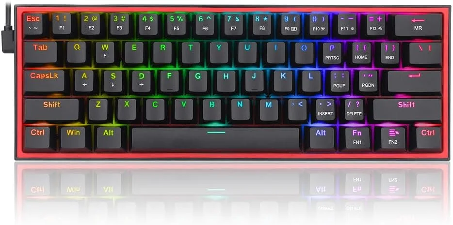 کیبورد گیمینگ سیم دار RGB 60% رداگون K617 Fizz، کیبورد مکانیکی فشرده 61 کلید، (سوییچ قرمز خطی)، پشتیبانی از درایور/نرم افزار حرفه ای || مشکی
