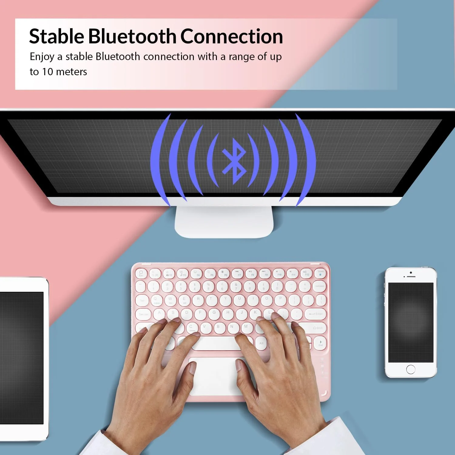 کیبورد بلوتوثی بی سیم قابل شارژ LEVADA PLUS، دارای تاچ پد، کیبورد قابل حمل جهانی، مناسب برای iOS، اندروید، ویندوز، آیپد، آیفون، تبلت ها، تلفن های هوشمند، کامپیوتر، مک بوک (مشکی)