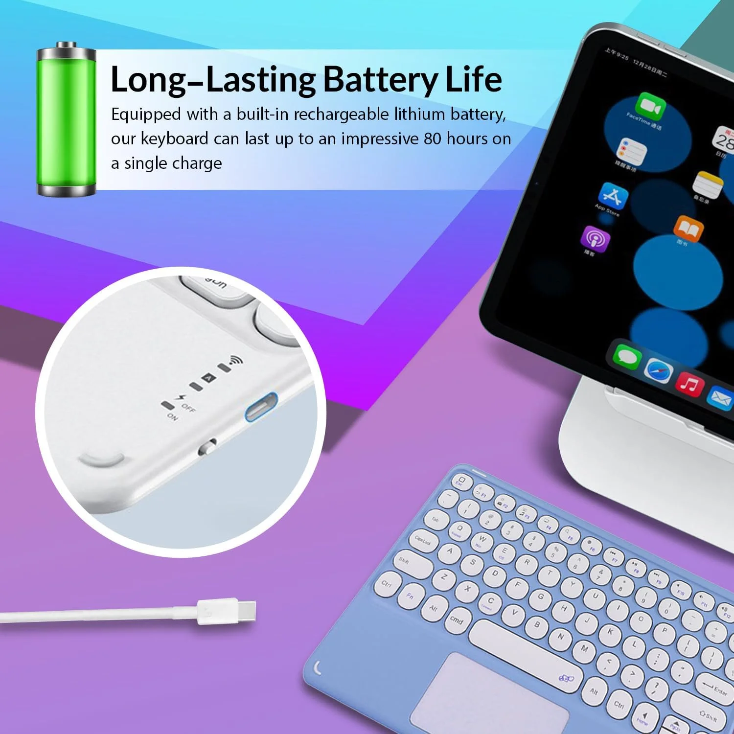 کیبورد بلوتوثی بی سیم قابل شارژ LEVADA PLUS، دارای تاچ پد، کیبورد قابل حمل جهانی، مناسب برای iOS، اندروید، ویندوز، آیپد، آیفون، تبلت ها، تلفن های هوشمند، کامپیوتر، مک بوک (مشکی)