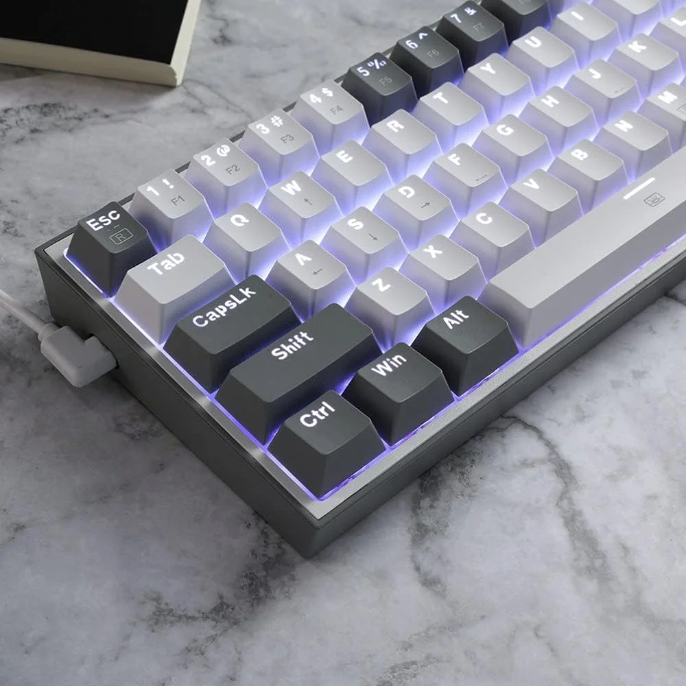 کیبورد گیمینگ سیم دار RGB ردراگون K617 Fizz 60%، کیبورد مکانیکی جمع و جور 61 کلیدی با کلیدهای سفید و خاکستری، سوییچ قرمز خطی، پشتیبانی از درایور/نرم افزار حرفه ای