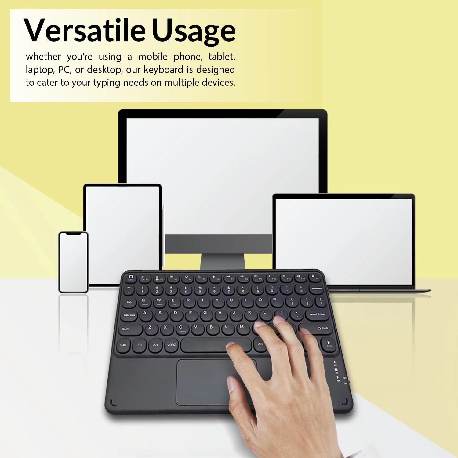 کیبورد بلوتوثی بی سیم قابل شارژ LEVADA PLUS، دارای تاچ پد، کیبورد قابل حمل جهانی، مناسب برای iOS، اندروید، ویندوز، آیپد، آیفون، تبلت ها، تلفن های هوشمند، کامپیوتر، مک بوک (مشکی)