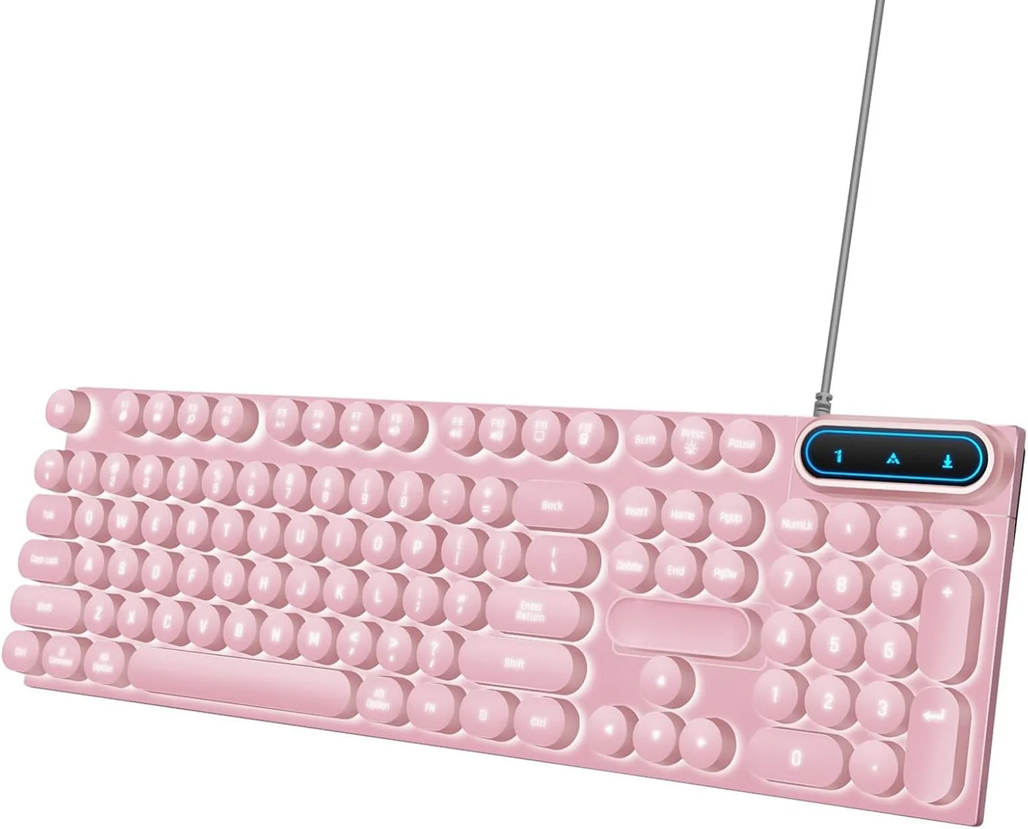 کیبورد گیمینگ سیمی رترو Zudoo، کیبورد مکانیکی گیمینگ با نور پس زمینه LED به سبک ماشین تحریر با 104 کلید گرد، کلیدهای چند رسانه ای، کیبورد USB ارگونومیک برای لپ تاپ رومیزی اداری (صورتی)