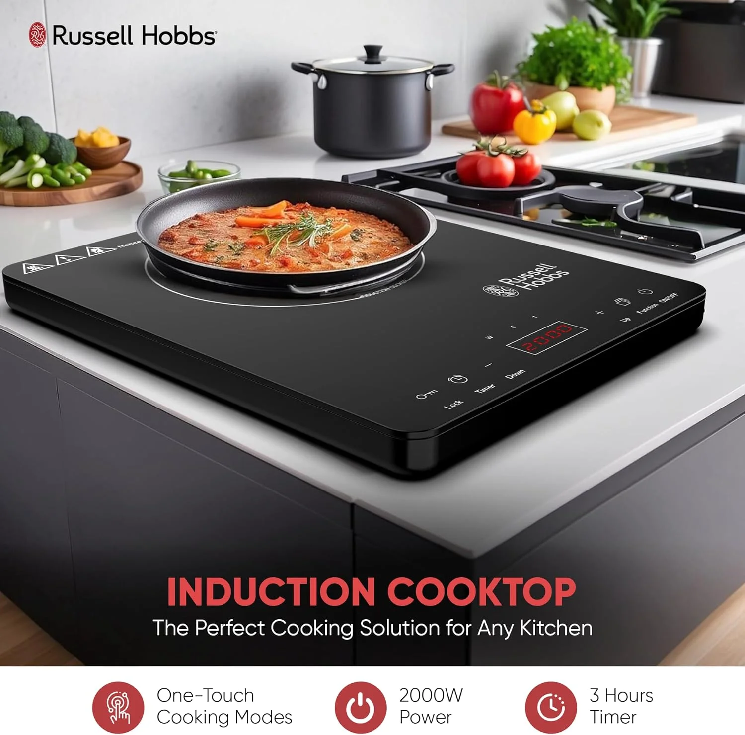 اجاق القایی تک شعله راسل هابز مدل T2 با توان 2000 وات، طراحی جمع و جور، راه حل پخت و پز قابل حمل با کنترل دما، تایمر قابل برنامه ریزی 3 ساعته، کنترل لمسی - مشکی اجاق القایی تک شعله راسل هابز مدل T2 با توان 2000 وات، طراحی جمع و جور، راه حل پخت و پز قابل حمل با کنترل دما، تایمر قابل برنامه ریزی 3 ساعته، کنترل لمسی - مشکی