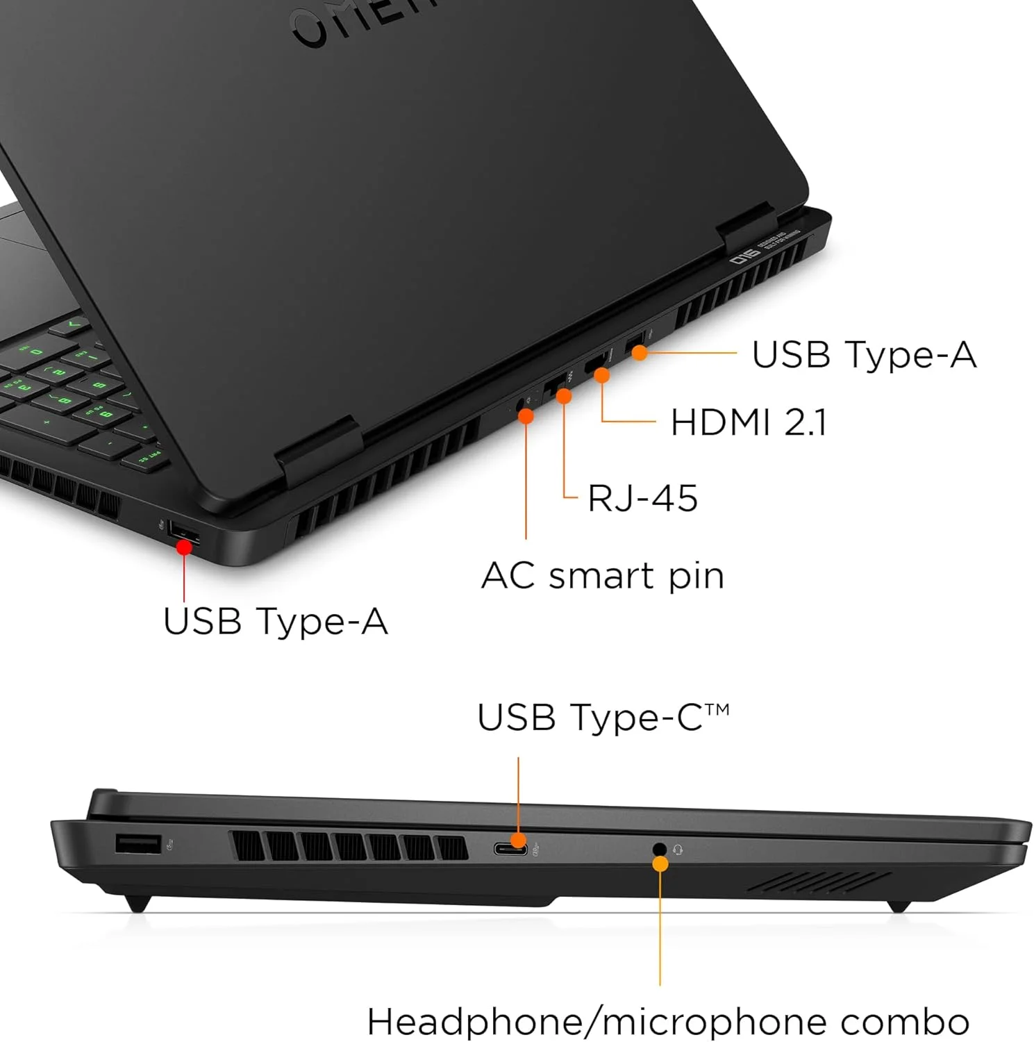 لپ تاپ گیمینگ OMEN 16-am0018ne، صفحه نمایش 16 اینچی WQXGA، پردازنده Intel® Core™ i7-14650HX، رم 16 گیگابایتی DDR5، اس اس دی 1 ترابایتی، کارت گرافیک 8 گیگابایتی NVIDIA® GeForce RTX™ 5060، صفحه کلید انگلیسی/عربی، ویندوز 11 هوم، مشکی سایه [BZ6B9EA]