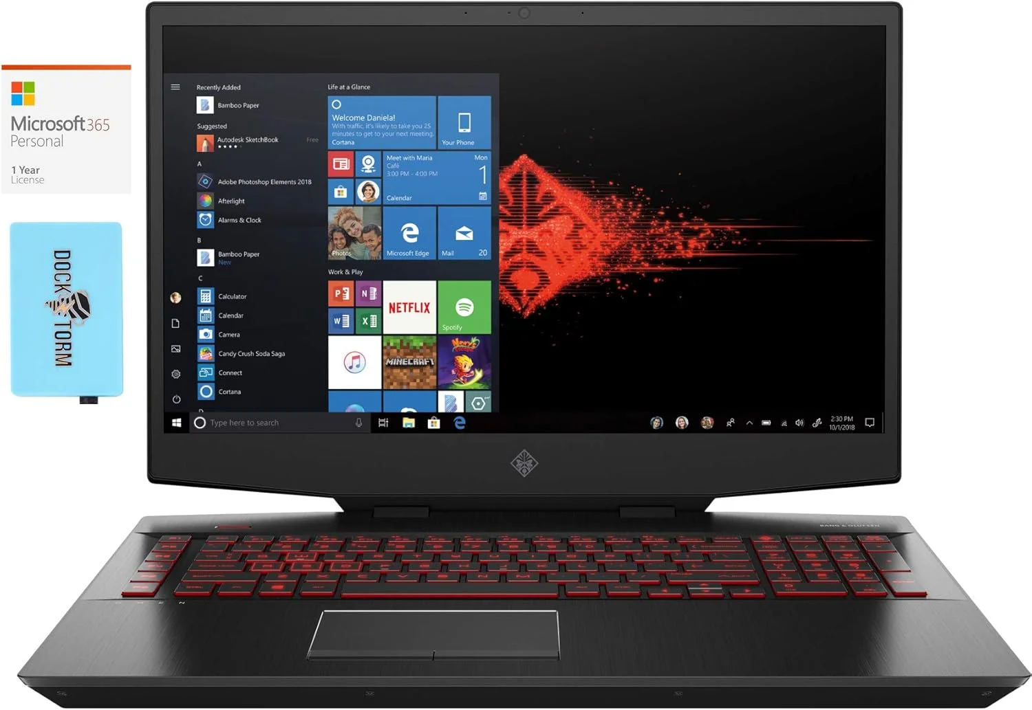 لپ تاپ گیمینگ و سرگرمی HP OMEN 17-cb1080nr (پردازنده Intel i7-10750H شش هسته ای، 16 گیگابایت رم، 512 گیگابایت SSD، کارت گرافیک RTX 2070 Super، صفحه نمایش 17.3 اینچی Full HD (1920x1080)، WiFi، ویندوز 10 هوم) به همراه MS 365 Personal، هاب
