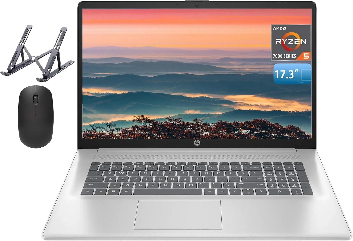 لپ تاپ HP 17، صفحه نمایش 17.3 اینچی FHD، رم 32 گیگابایتی، SSD 1 ترابایتی، پردازنده AMD Ryzen 5 (بهتر از i7-1165G7، تا 4.3 گیگاهرتز)، وب کم، صفحه کلید عددی، عمر باتری طولانی، ویندوز