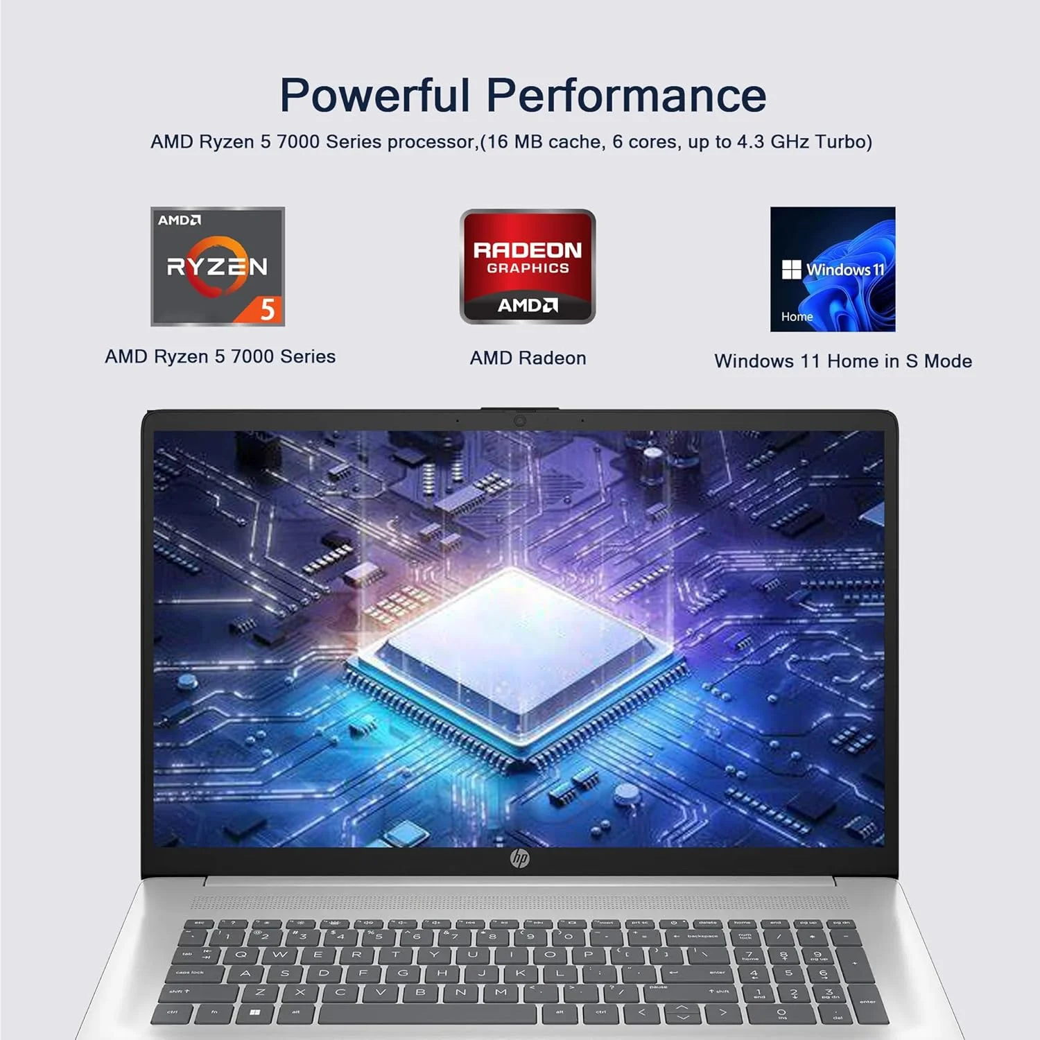 لپ تاپ HP 17، صفحه نمایش 17.3 اینچی FHD، رم 32 گیگابایتی، SSD 1 ترابایتی، پردازنده AMD Ryzen 5 (بهتر از i7-1165G7، تا 4.3 گیگاهرتز)، وب کم، صفحه کلید عددی، عمر باتری طولانی، ویندوز