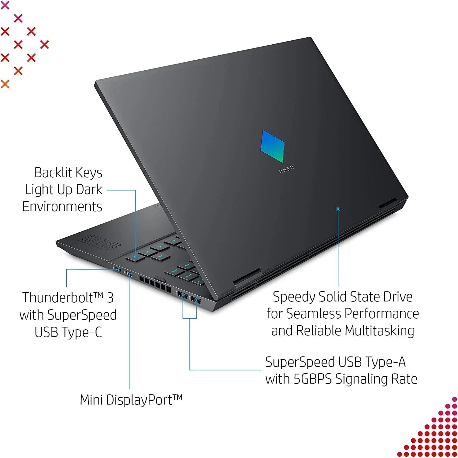 لپ تاپ گیمینگ HP OMEN 15 en1001ne، صفحه نمایش 15.6 اینچی FHD، پردازنده AMD Ryzen 7، رم 16 گیگابایتی، SSD 1 ترابایتی، گرافیک 6 گیگابایتی NVIDIA GeForce RTX 3060، ویندوز 10، صفحه کلید AR EN، نقره ای میکا 38U49EA، مشکی
