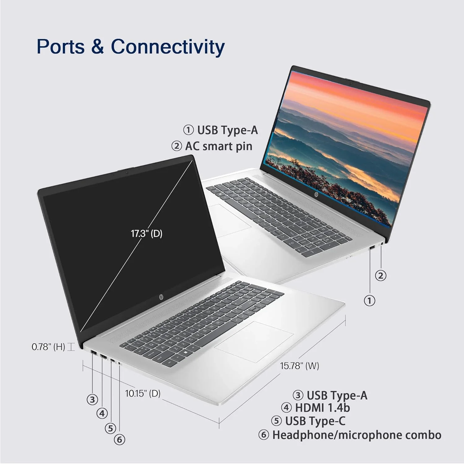 لپ تاپ HP 17، صفحه نمایش 17.3 اینچی FHD، رم 32 گیگابایتی، SSD 1 ترابایتی، پردازنده AMD Ryzen 5 (بهتر از i7-1165G7، تا 4.3 گیگاهرتز)، وب کم، صفحه کلید عددی، عمر باتری طولانی، ویندوز