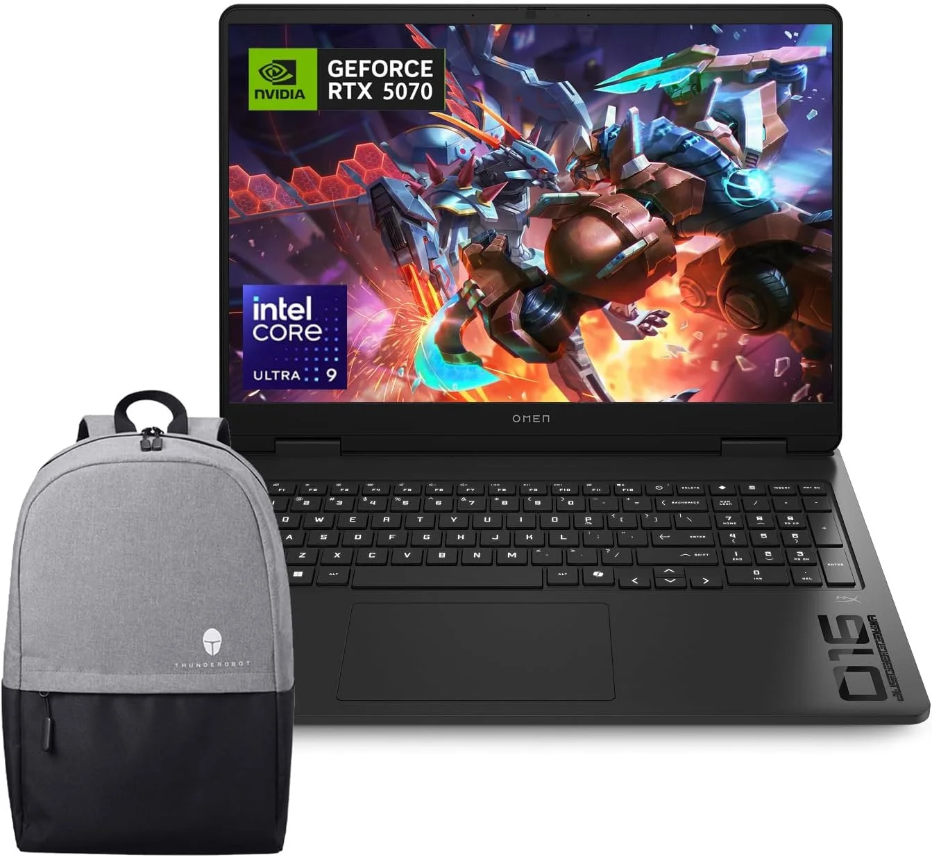 لپ تاپ گیمینگ فوق باریک HP OMEN RTX 5070، صفحه نمایش 16 اینچی WQXGA 240Hz، پردازنده Intel Ultra 9 285H (بهتر از Intel i9-14900)، رم 32 گیگابایتی DDR5، حافظه SSD 1 ترابایتی، کیبورد با نور پس زمینه، همراه با کوله پشتی Thunderobot 17.3 Gen 4، مشکی