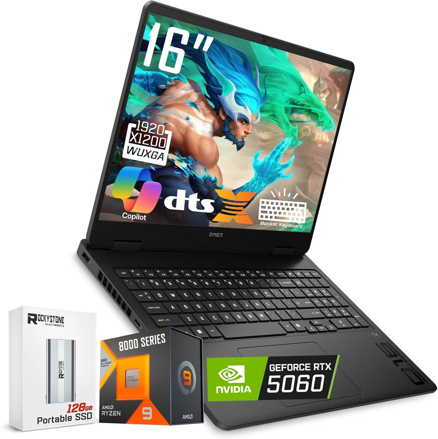 لپ تاپ گیمینگ HP OMEN 16، نمایشگر 144 هرتز 1920x1200، Ryzen 9 8940HX (>i9-13900H، 5.3 گیگاهرتز)، GeForce RTX 5060، کیبورد با نور پس زمینه RGB، وب کم 1080p، WiFi 6، ویندوز 11 هوم، مشکی (32 گیگابایت رم DDR5 | 2 ترابایت SSD)