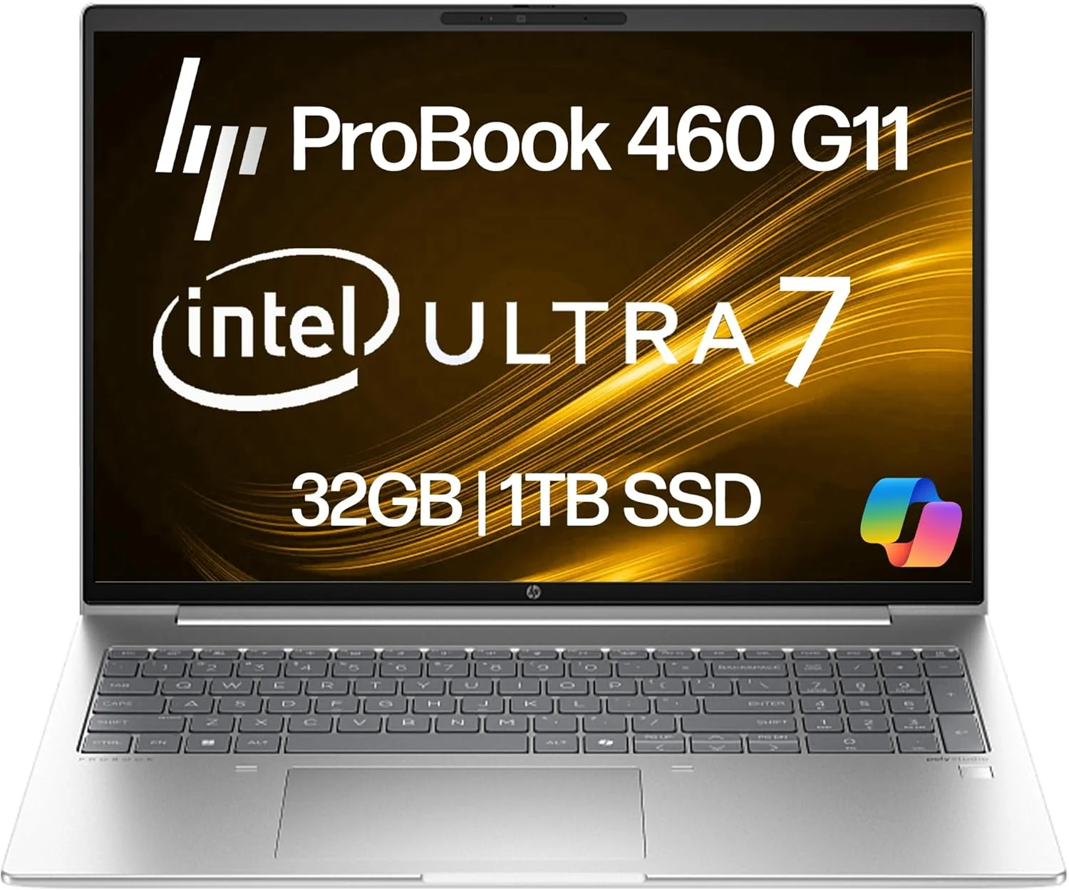 لپ تاپ تجاری HP ProBook 460 G11 با صفحه نمایش 16 اینچی FHD+، پردازنده Intel Core Ultra 7 155U (بهتر از i7-1355U)، رم 32 گیگابایتی DDR5، حافظه 1 ترابایتی NVMe، Wi-Fi 6E، RJ-45، وب کم، کیبورد با نور پس زمینه، ویندوز 11 پرو - پلاستیک نقره ای پایک