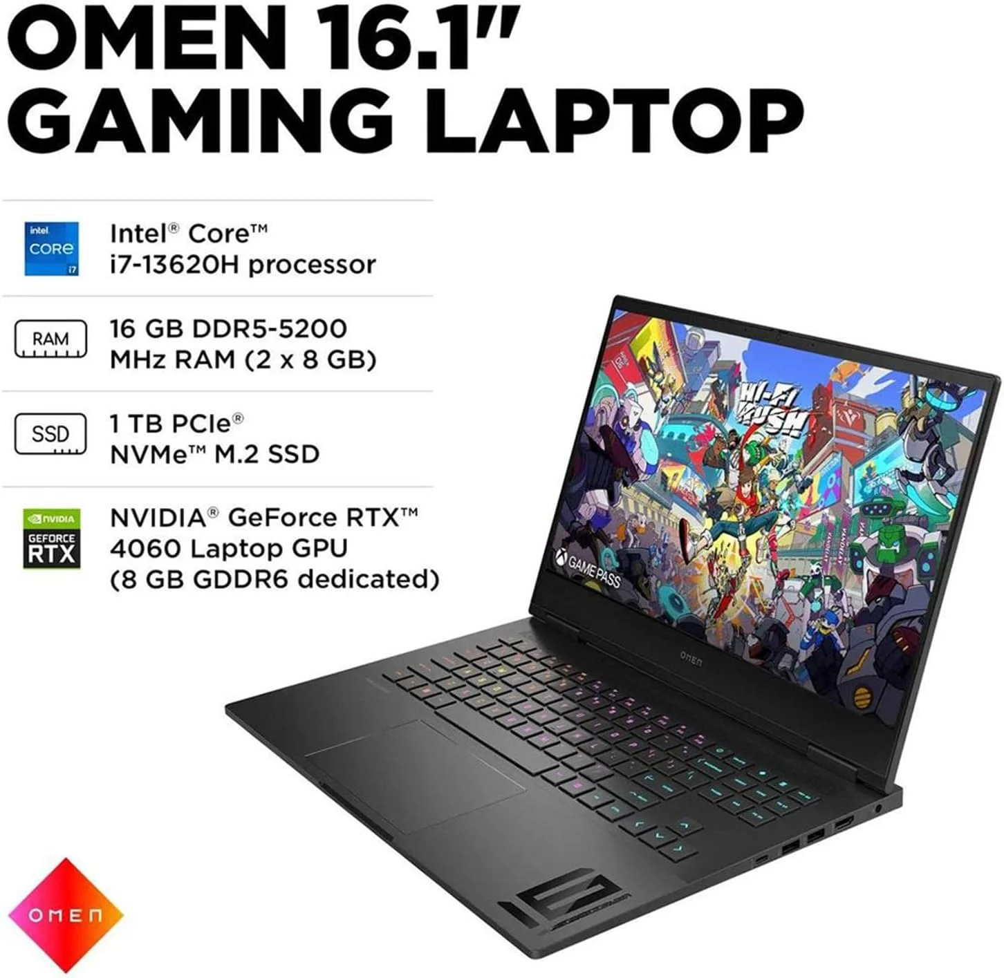لپ تاپ گیمینگ HP OMEN - صفحه نمایش 16.1 اینچی Full HD با نرخ 165 هرتز - پردازنده Intel® Core™ i7-13620H - حافظه 16 گیگابایتی DDR5 - کارت گرافیک NVIDIA GeForce RTX 4060 - حافظه SSD 1 ترابایتی - رنگ مشکی سایه لپ تاپ گیمینگ HP OMEN - صفحه نمایش 16.1 اینچی Full HD با نرخ 165 هرتز - پردازنده Intel® Core™ i7-13620H - حافظه 16 گیگابایتی DDR5 - کارت گرافیک NVIDIA GeForce RTX 4060 - حافظه SSD 1 ترابایتی - رنگ مشکی سایه