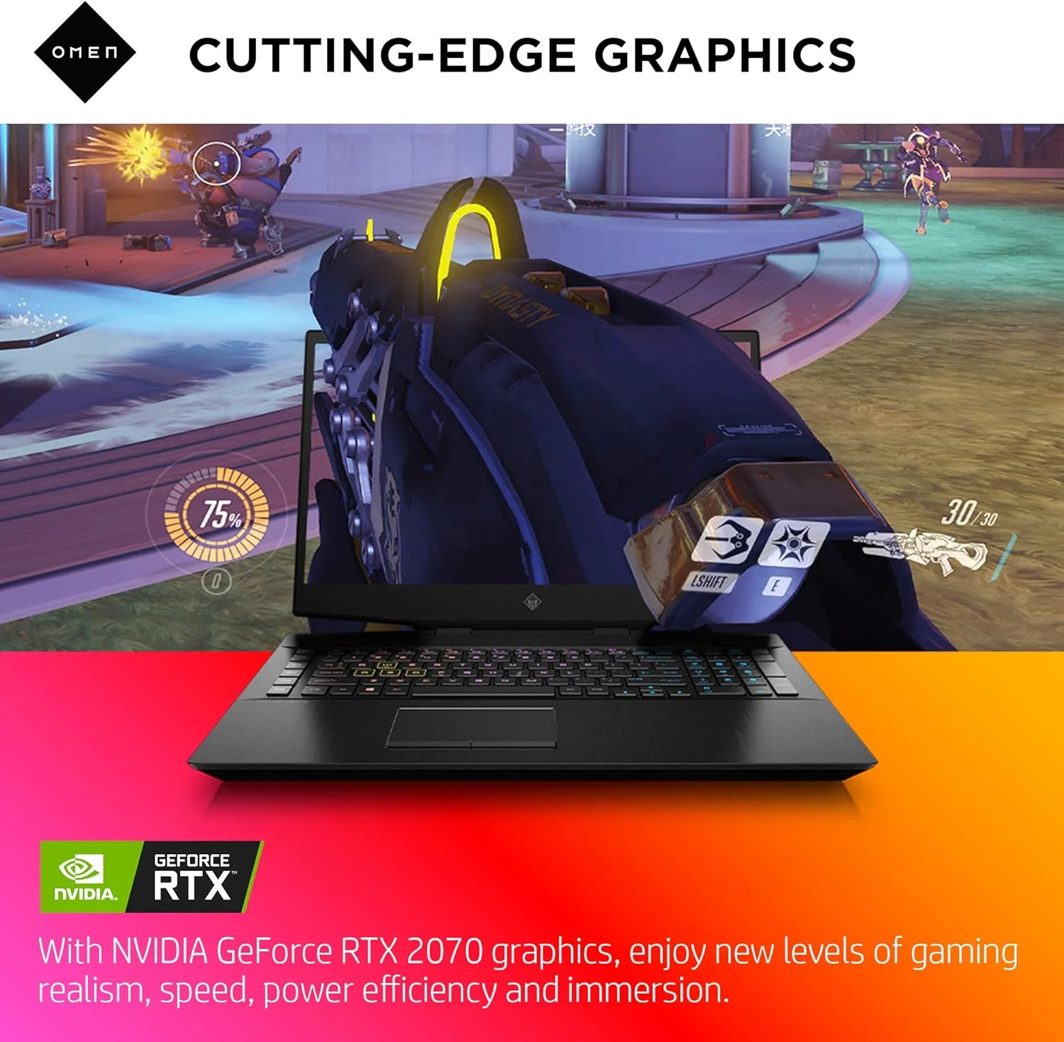 لپ تاپ گیمینگ 17 اینچی OMEN HP 2019، پردازنده Intel i7-9750H، کارت گرافیک NVIDIA GeForce RTX 2070 (8 گیگابایت)، 16 گیگابایت رم، 512 گیگابایت SSD، آماده واقعیت مجازی، ویندوز 10 هوم (17-cb0080nr، Shadow Black)