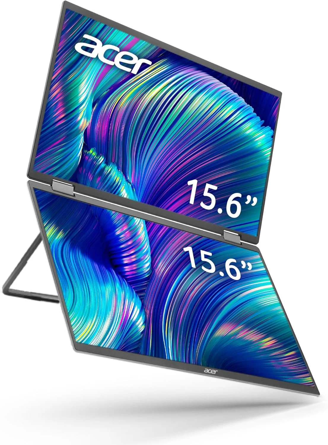 مانیتور قابل حمل دو صفحه نمایش تاشو Acer PD163Q 15.6 اینچی FHD 1080P | چرخش خودکار، مشاهده عمودی یا افقی | بلندگوهای 2Wx2 | اتصال آسان برای رایانه های شخصی | 2 پورت USB 3.1 Type-C و 1 Mini HDMI