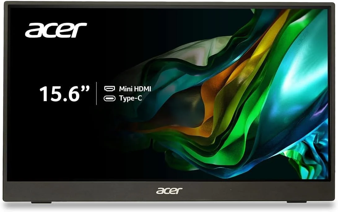 مانیتور قابل حمل 15.6 اینچی FHD ایسر PM1 | پنل IPS | طراحی فوق العاده نازک و سبک | دارای 1 ورودی Mini HDMI و 2 ورودی USB Type-C