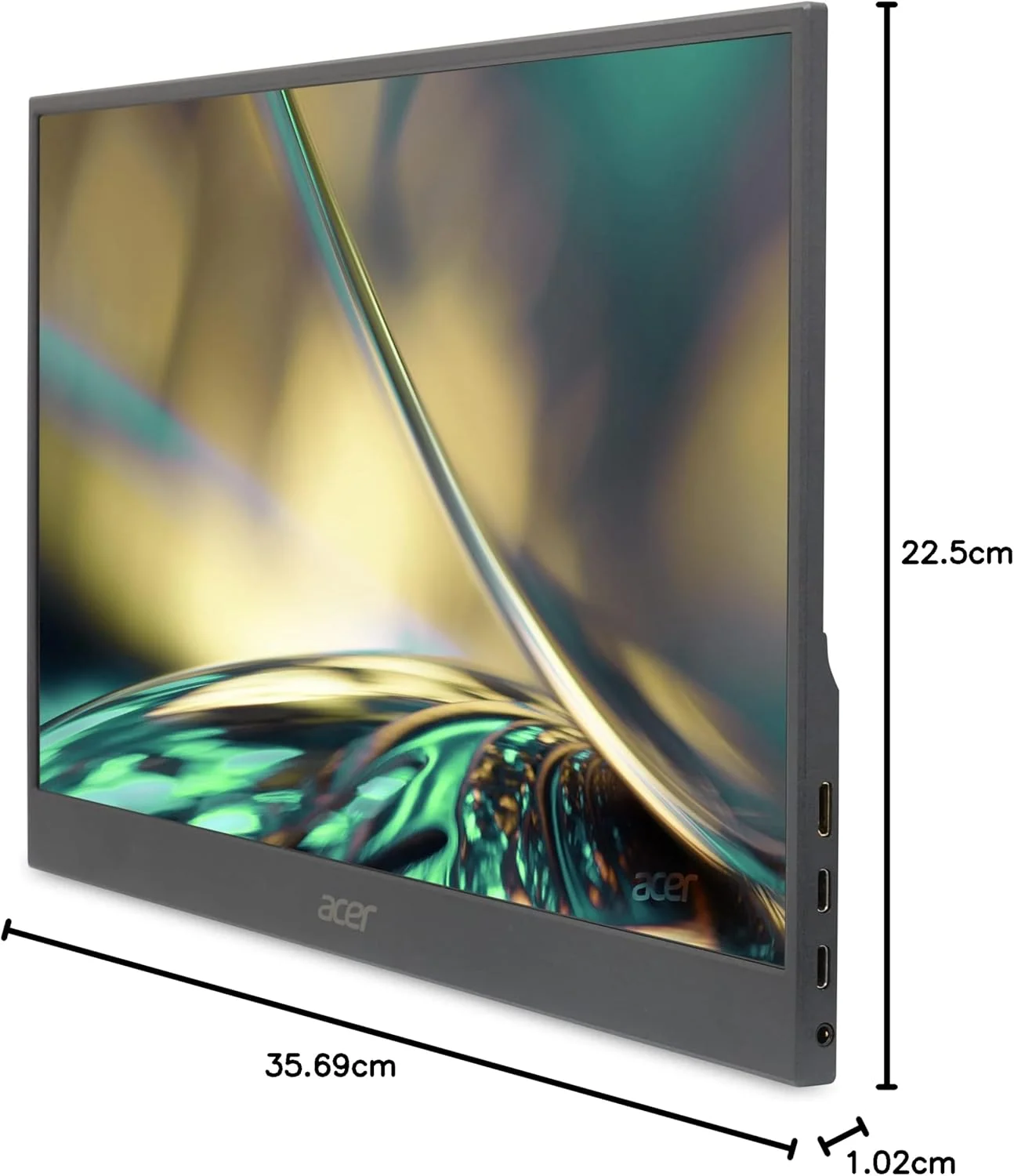 مانیتور قابل حمل ایسر مدل PM161Q Abmiuuzx با صفحه نمایش 15.6 اینچی Full HD 1920 x 1080 IPS، طراحی فوق العاده باریک، روکش ممتاز، مناسب برای لپ تاپ، کامپیوتر، مک، دارای 2 پورت USB 3.1 Type-C، 1 پورت Mini HDMI و Micro USB، رنگ مشکی