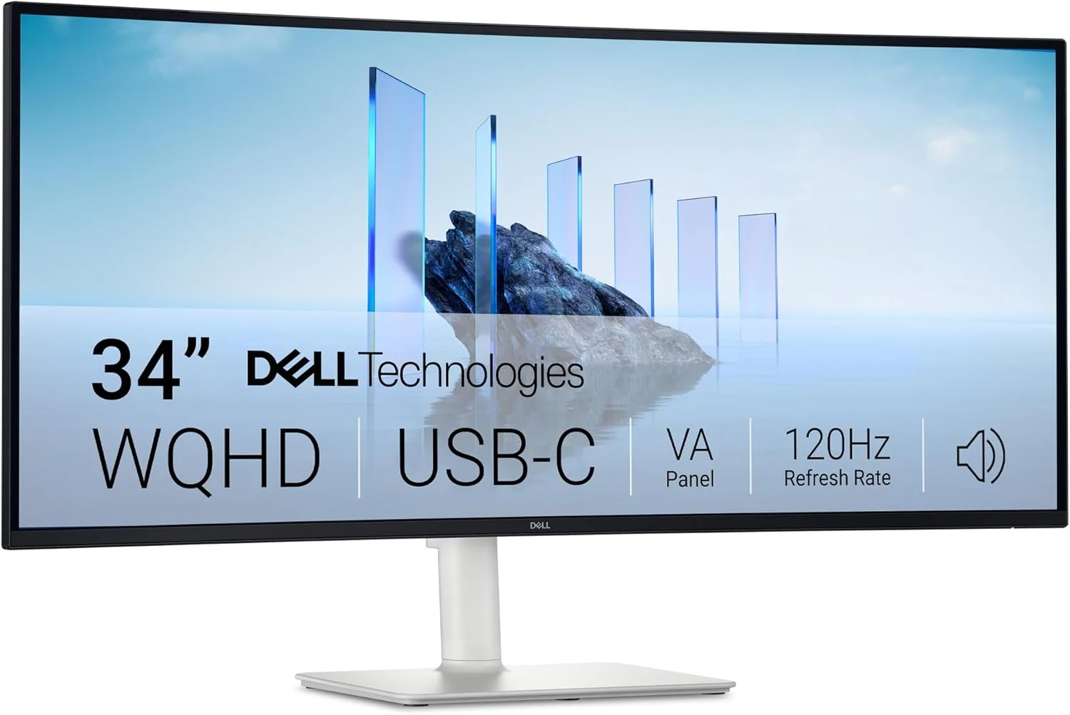 مانیتور خمیده 34 اینچی Dell Plus USB-C مدل S3425DW - رزولوشن 3440x1440 تا 120 هرتز، نسبت تصویر 21:9، پنل VA، AMD FreeSync Premium، پوشش 99% sRGB، پوشش 95% DCI-P3، بلندگوهای یکپارچه، نسبت کنتراست 3000:1