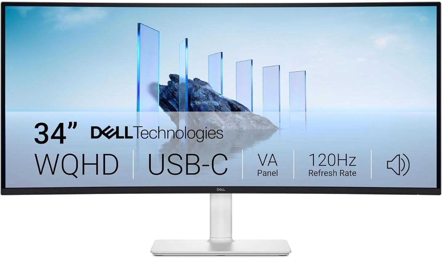 مانیتور 34 اینچی Dell Plus USB-C - S3425DW، WQHD (3440x1440)، خمیده 21:9، 120 هرتز، VA، 1 میلی‌ثانیه، AMD FreeSync Premium، HDR10، تنظیم ارتفاع، بلندگوهای داخلی، 2 USB-C، 2 HDMI، 3 سال گارانتی