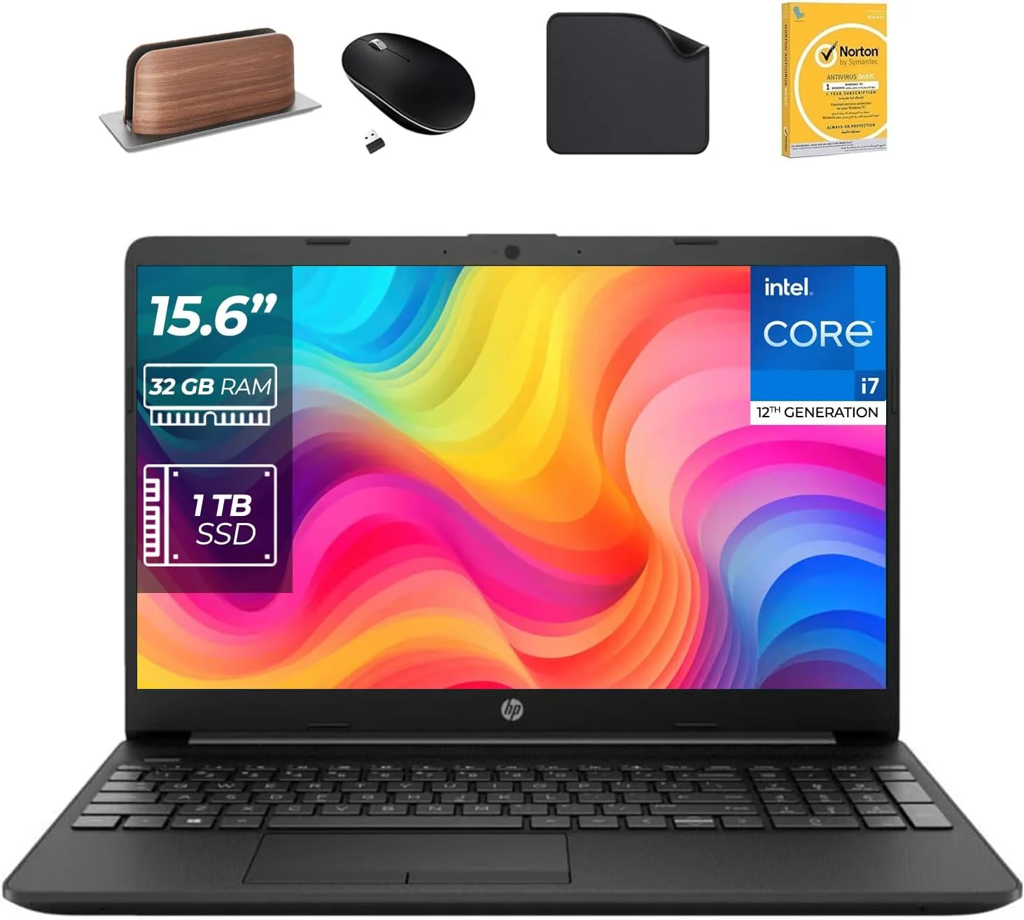 لپ تاپ 15.6 اینچی HP - نسل دوازدهم Core i7-1255U، رم 32 گیگابایت، SSD 1 ترابایت، ویندوز 11 پرو، صفحه نمایش FHD، وب کم، Wi-Fi (شامل پایه لپ تاپ موج اول + ماوس + آنتی ویروس + پد ماوس) مدل 15s-fq5035ny