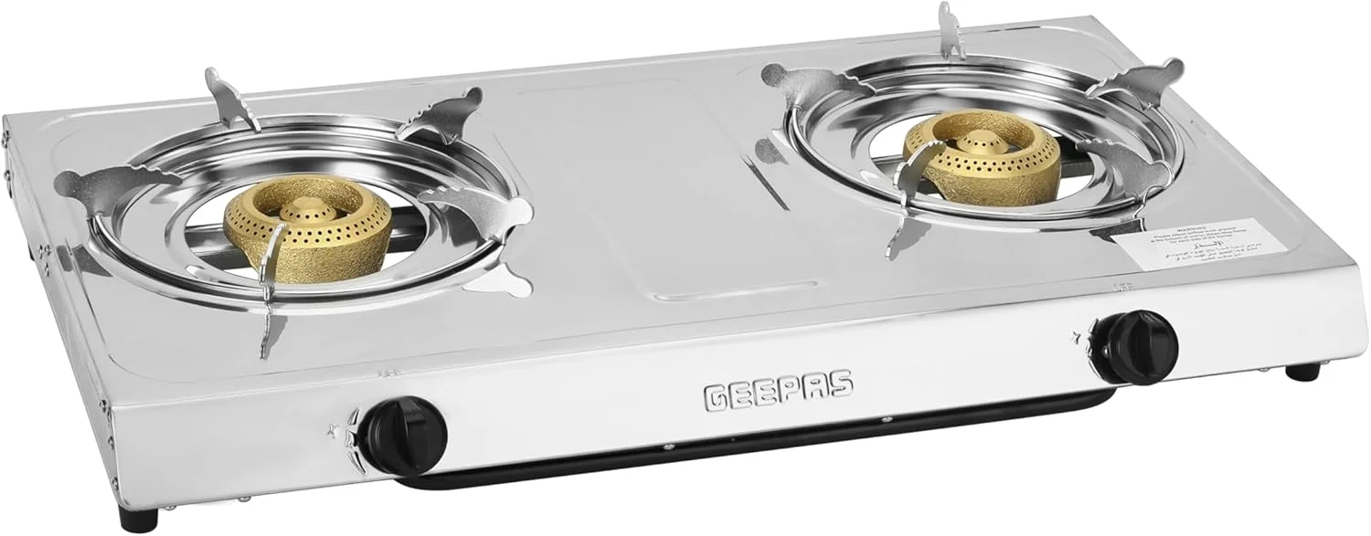 اجاق گاز استیل جیپاس - GK679N / اجاق گاز 2 شعله چدنی، مصرف کم و جریان بهبود یافته برای گرمایش کارآمد، صرفه جویی 60٪ / سیستم جرقه زن خودکار، اجاق گاز LPG، ایده آل برای خانه، آپارتمان