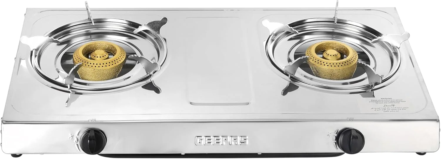 اجاق گاز استیل جیپاس - GK679N / اجاق گاز 2 شعله چدنی، مصرف کم و جریان بهبود یافته برای گرمایش کارآمد، صرفه جویی 60٪ / سیستم جرقه زن خودکار، اجاق گاز LPG، ایده آل برای خانه، آپارتمان