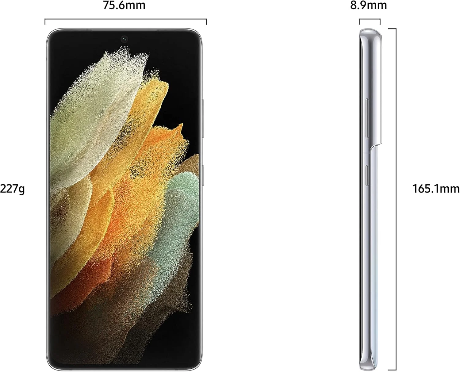 گوشی موبایل سامسونگ گلکسی S21 Ultra 5G با دوربین چهارگانه حرفه ای، زوم فضایی 100 برابر، فیلمبرداری 8K، دو سیم کارت، سازگار با قلم S Pen، باتری با طول عمر بالا، نسخه امارات متحده عربی، رنگ نقره ای فانتوم، 256 گیگابایت