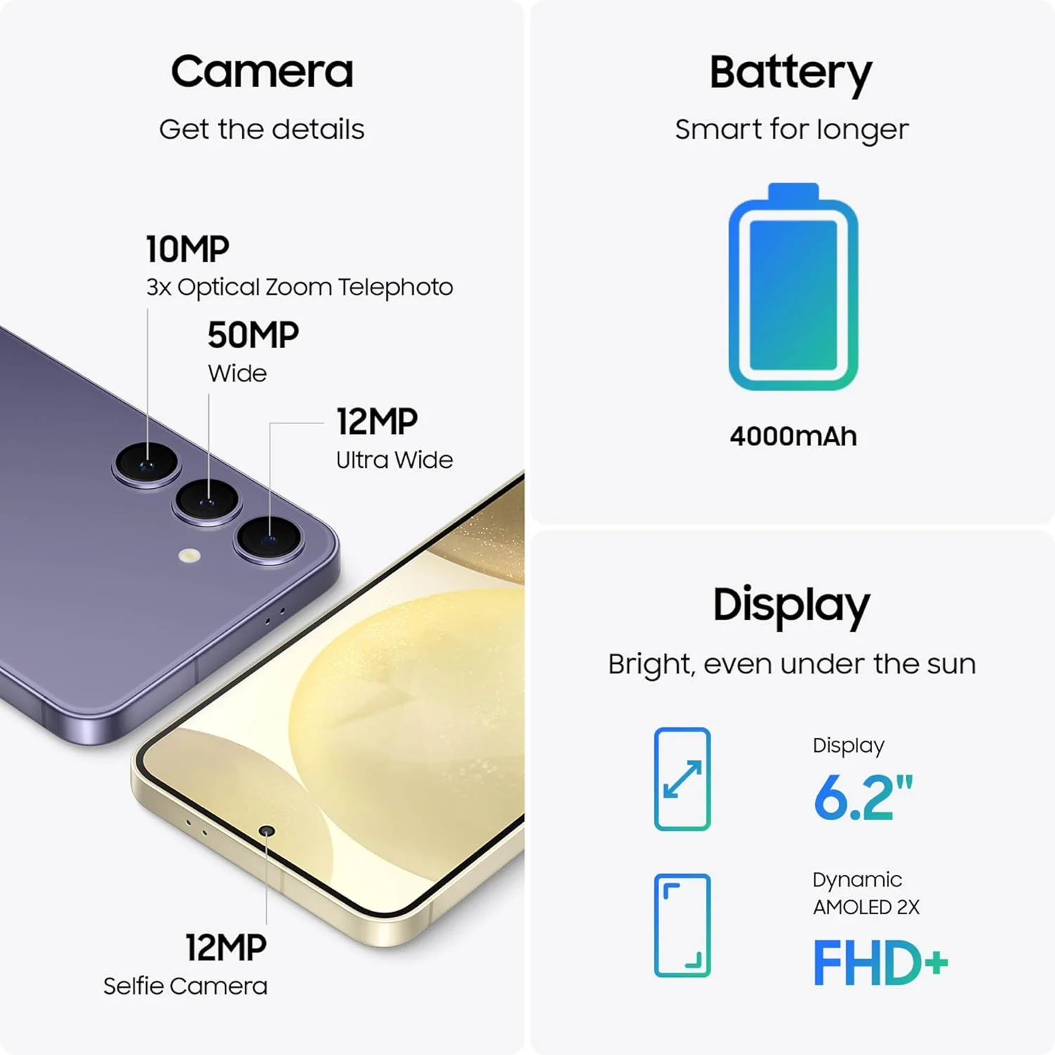 گوشی موبایل SAMSUNG Galaxy S24، گوشی هوشمند 128 گیگابایتی با هوش مصنوعی، اندروید آنلاک شده، دوربین 50 مگاپیکسلی، سریع‌ترین پردازنده، عمر باتری طولانی، نسخه ایالات متحده، 2024، مشکی اونیکس