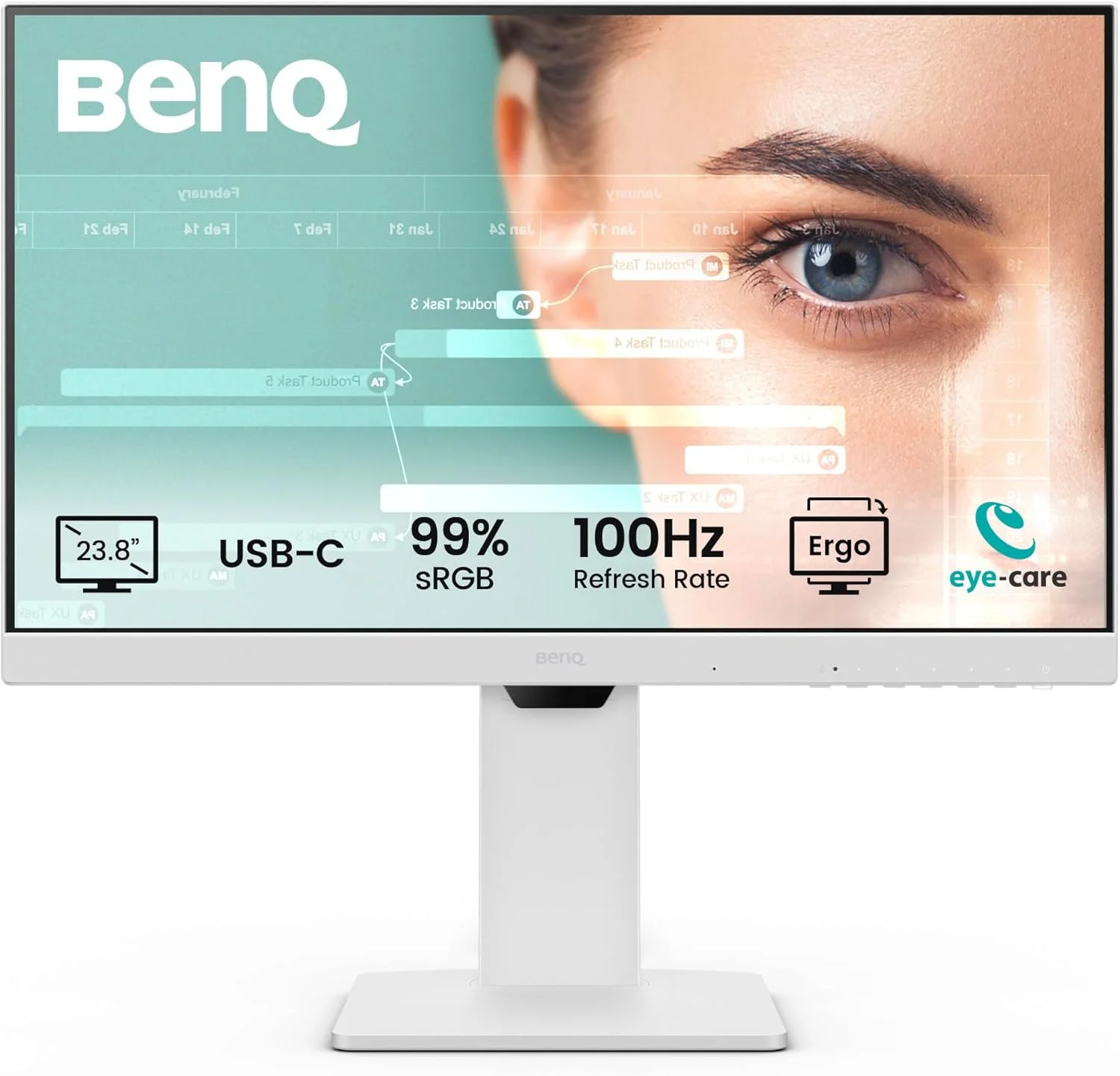 مانیتور 24 اینچی IPS بنکیو GW2486TC، مناسب برای دفتر کار خانگی، FHD، USB-C (توان خروجی 65 وات)، 100 هرتز، محافظت از چشم، طراحی ارگونومیک، هاب USB، قابلیت Daisy-Chain، نرخ تازه سازی بالا، پوشش 99% sRGB، HDMI، Display Port، دارای گواهینامه TÜV