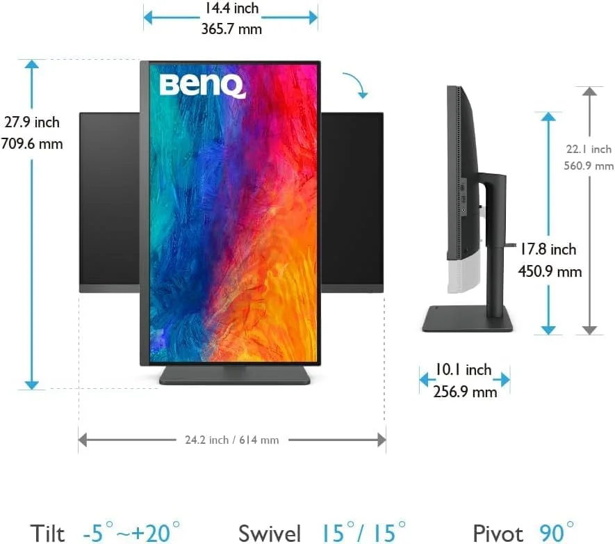 مانیتور طراح بنکیو PD2705U سایز 27 اینچ 4K با رزولوشن 3840x2160، UHD، پوشش sRGB و Rec.709، HDR10، پنل IPS، پورت USB-C (65W)، هاب USB، فناوری AQCOLOR، کالیبره شده در کارخانه، حالت CAD/CAM، کلید میانبر Puck G2، KVM، ارگونومیک، ICC Sync (خاکستری)