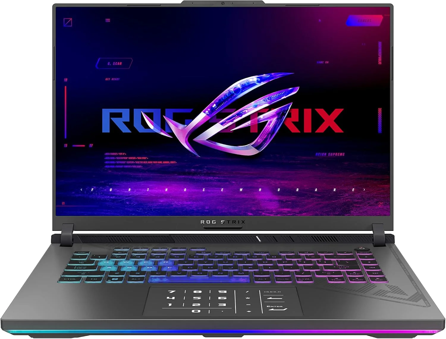 لپ تاپ گیمینگ ایسوس ROG Strix G16 (2023)، نمایشگر 16 اینچی Nebula با نسبت تصویر 16:10 و رزولوشن QHD 240Hz، کارت گرافیک GeForce RTX 4050، پردازنده Intel Core i9-13980HX، حافظه رم 16 گیگابایتی DDR5، حافظه SSD 1 ترابایتی PCIe، Wi-Fi 6E، ویندوز 11، G614JU-ES94