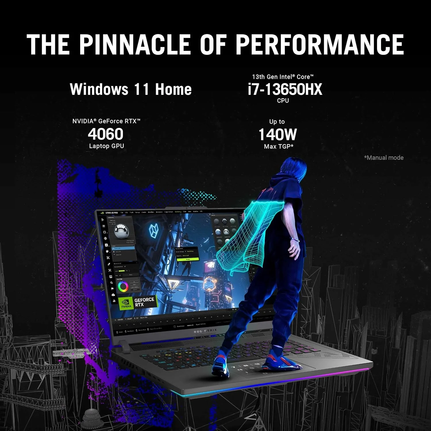 لپ تاپ گیمینگ ایسوس ROG Strix G16 G614JV-N4071W خاکستری Eclipse، پردازنده i7-13650HX، رم 16 گیگابایت، حافظه SSD 1 ترابایت PCIE 4.0، کارت گرافیک NV RTX4060 با 8 گیگابایت VRAM، ویندوز 11 هوم، صفحه نمایش 16 اینچی QHD (2560 x 1600) 240 هرتز، وب کم HD، کیبورد با نور پس زمینه RGB انگلیسی-عربی