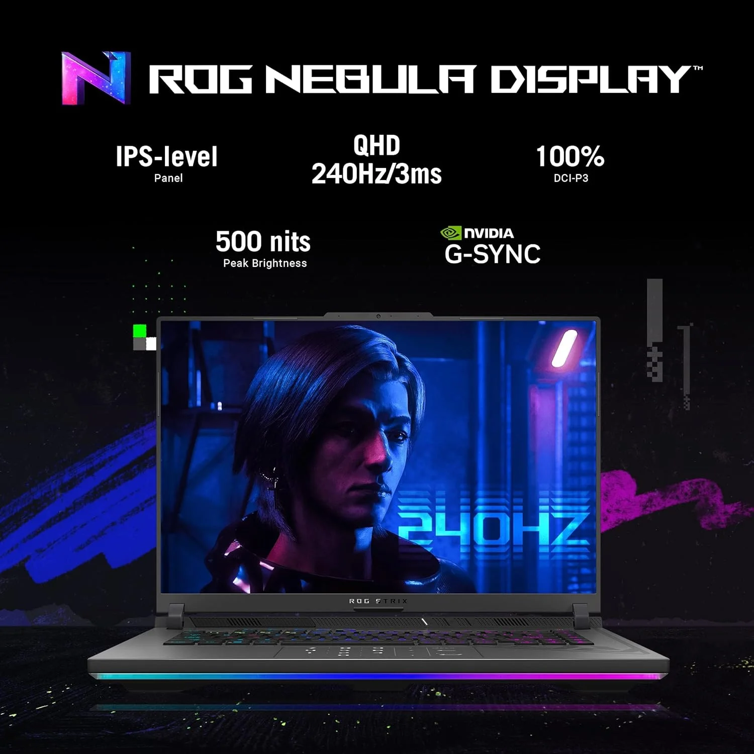 لپ تاپ گیمینگ ایسوس ROG Strix G16 G614JV-N4071W خاکستری Eclipse، پردازنده i7-13650HX، رم 16 گیگابایت، حافظه SSD 1 ترابایت PCIE 4.0، کارت گرافیک NV RTX4060 با 8 گیگابایت VRAM، ویندوز 11 هوم، صفحه نمایش 16 اینچی QHD (2560 x 1600) 240 هرتز، وب کم HD، کیبورد با نور پس زمینه RGB انگلیسی-عربی