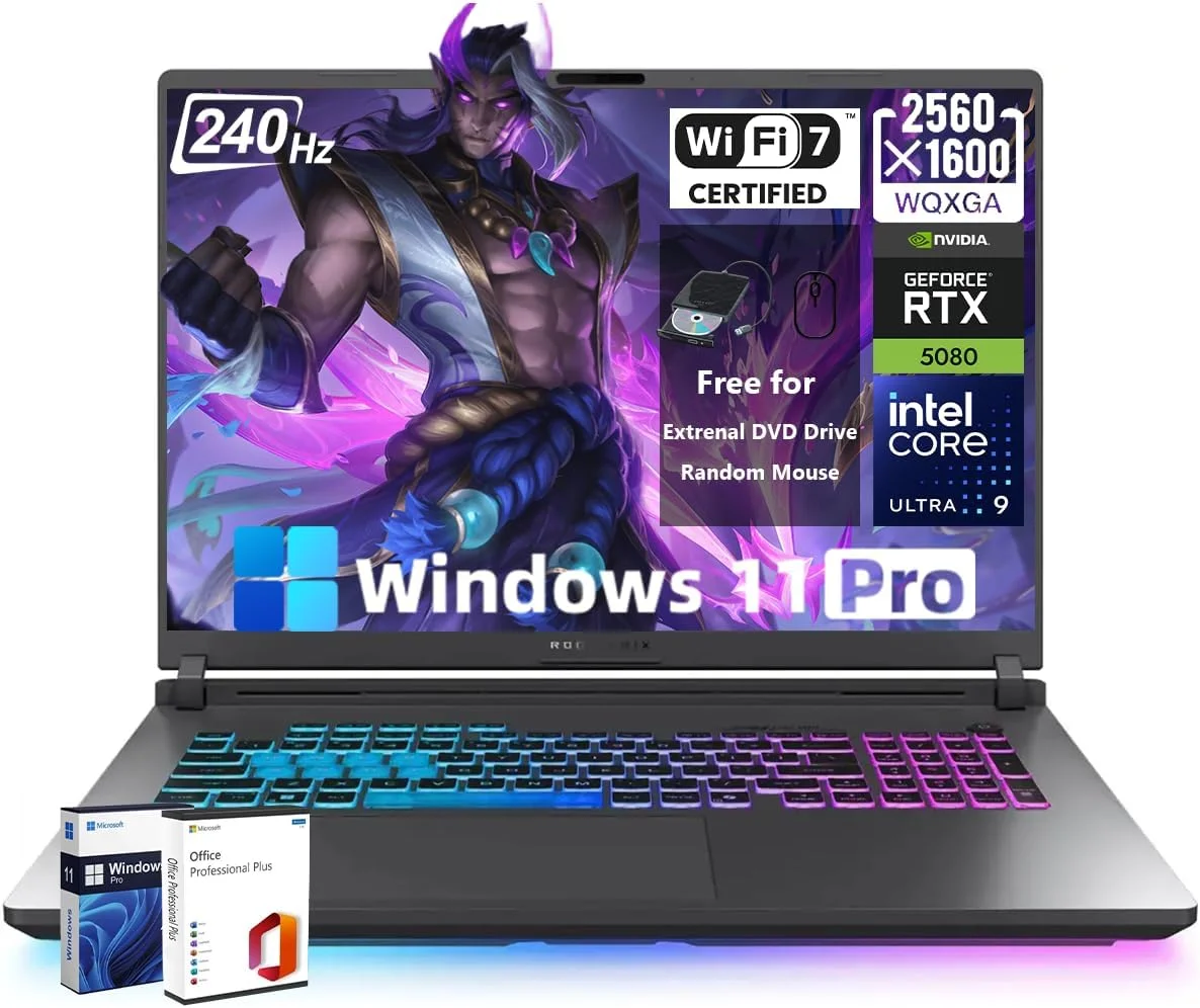 لپ تاپ گیمینگ ایسوس ROG Strix G18 (2025)، کارت گرافیک NVIDIA RTX 5080 با 16 گیگابایت حافظه GDDR7، پردازنده Intel Ultra 9 275HX (تا 5.4 گیگاهرتز)، صفحه نمایش 18 اینچی 240 هرتز 3 میلی‌ثانیه 2.5K، وای فای 7، ویندوز 11 پرو، MS Office Lifetime (64 گیگابایت رم DDR5، 8 ترابایت SSD)