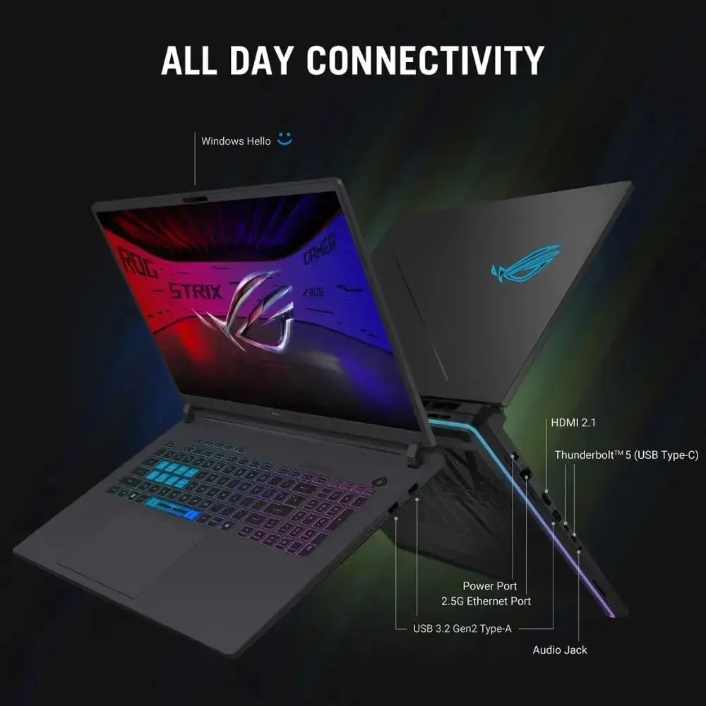 لپ تاپ گیمینگ ایسوس ROG Strix G18 (2025)، کارت گرافیک NVIDIA RTX 5080 با 16 گیگابایت حافظه GDDR7، پردازنده Intel Ultra 9 275HX (تا 5.4 گیگاهرتز)، صفحه نمایش 18 اینچی 240 هرتز 3 میلی‌ثانیه 2.5K، وای فای 7، ویندوز 11 پرو، MS Office Lifetime (64 گیگابایت رم DDR5، 8 ترابایت SSD)