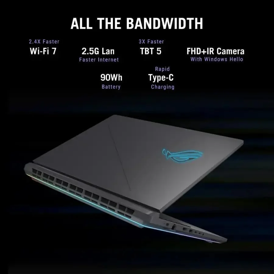 لپ تاپ گیمینگ ایسوس ROG Strix G18 مدل 2025، کارت گرافیک GeForce RTX 5080 با 16 گیگابایت DDR7، پردازنده Intel Ultra 9 275HX، نمایشگر 18 اینچی 2.5K 240Hz Nebula، حافظه رم 64 گیگابایت DDR5، حافظه SSD 8 ترابایت، Wi-Fi 7، کیبورد با نور پس زمینه RGB، ویندوز 11 پرو، به همراه آفیس مادام العمر