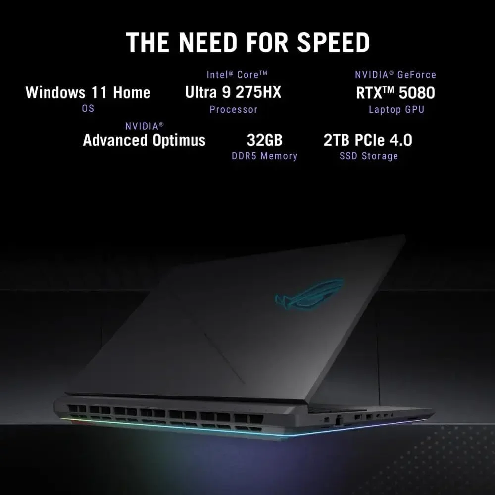 لپ تاپ گیمینگ ایسوس ROG Strix G18 (2025)، کارت گرافیک NVIDIA RTX 5080 با 16 گیگابایت حافظه GDDR7، پردازنده Intel Ultra 9 275HX (تا 5.4 گیگاهرتز)، صفحه نمایش 18 اینچی 240 هرتز 3 میلی‌ثانیه 2.5K، وای فای 7، ویندوز 11 پرو، MS Office Lifetime (64 گیگابایت رم DDR5، 8 ترابایت SSD)