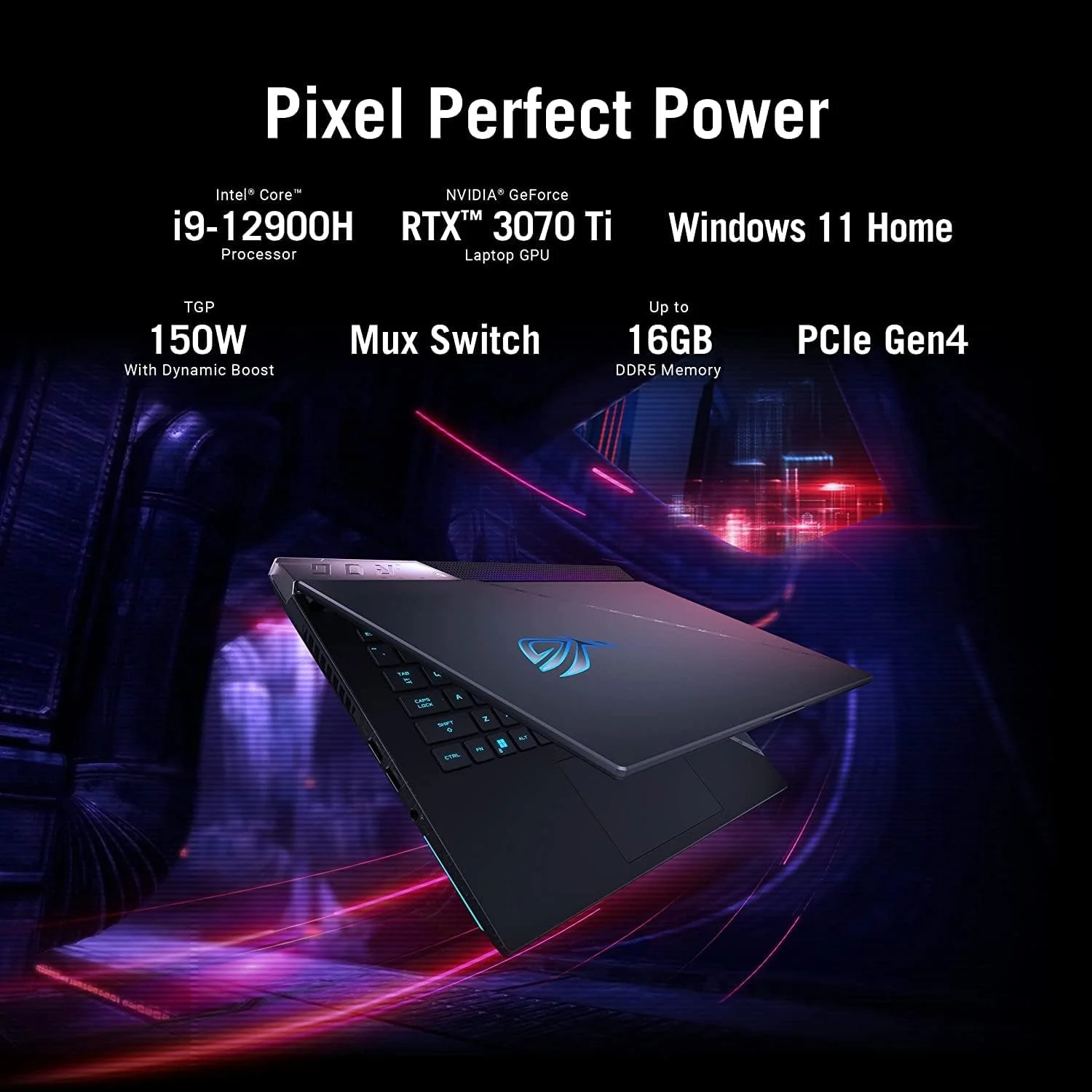 لپ تاپ گیمینگ ایسوس ROG Strix G15، صفحه نمایش 15.6 اینچی 300 هرتز IPS FHD، پردازنده Intel Core i9-12900H، رم 16 گیگابایتی DDR5، حافظه SSD NVMe 1 ترابایتی، کارت گرافیک NVIDIA GeForce RTX 3070 Ti، کیبورد QWERTY با نور پس زمینه RGB برای هر کلید، ویندوز 11 هوم