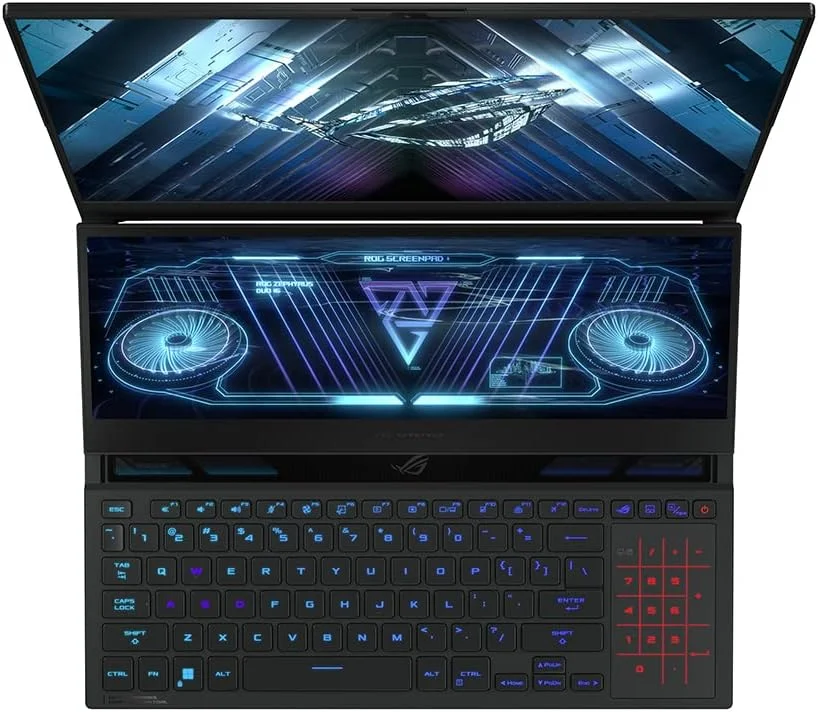 لپ تاپ گیمینگ دو صفحه نمایش 16 اینچی ایسوس ROG Zephyrus Duo GX650RX-LO010W (AMD Ryzen™ 9 6900HX، NVIDIA® GeForce RTX™ 3080 Ti، 32 گیگابایت رم، 2 ترابایت SSD، ویندوز 11)، مشکی لپ تاپ گیمینگ دو صفحه نمایش 16 اینچی ایسوس ROG Zephyrus Duo GX650RX-LO010W (AMD Ryzen™ 9 6900HX، NVIDIA® GeForce RTX™ 3080 Ti، 32 گیگابایت رم، 2 ترابایت SSD، ویندوز 11)، مشکی