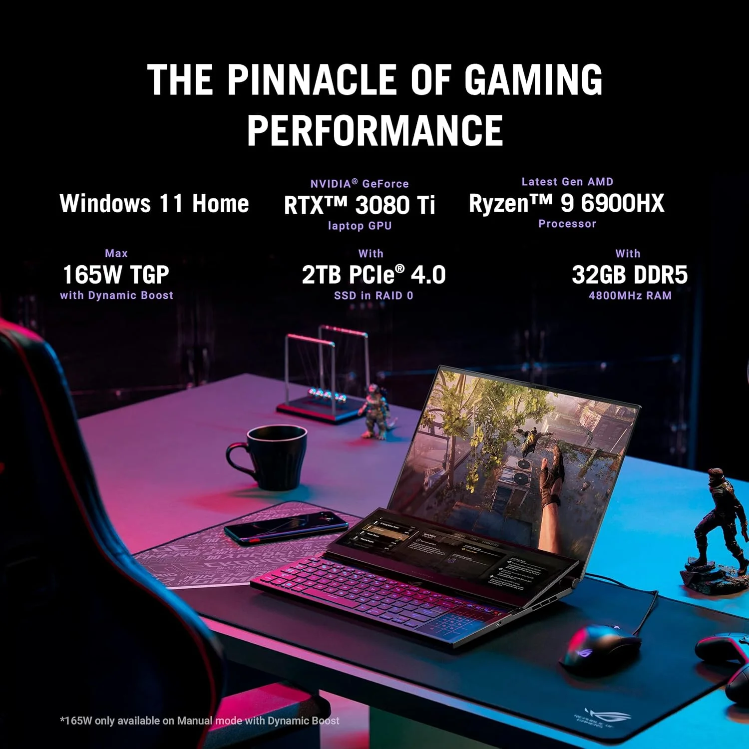 لپ تاپ گیمینگ مشکی ایسوس ROG Zephyrus Duo 16 GX650RX LO192W، پردازنده R9 6900HX، رم 32 گیگابایت، حافظه SSD 2 ترابایت PCIE G3، کارت گرافیک NV RTX3080 Ti، ویندوز 11 هوم، صفحه نمایش 16 اینچ QHD+ 16:10 2560 x 1600، WQXGA 165Hz، کیبورد RGB با نور پس زمینه انگلیسی عربی لپ تاپ گیمینگ مشکی ایسوس ROG Zephyrus Duo 16 GX650RX LO192W، پردازنده R9 6900HX، رم 32 گیگابایت، حافظه SSD 2 ترابایت PCIE G3، کارت گرافیک NV RTX3080 Ti، ویندوز 11 هوم، صفحه نمایش 16 اینچ QHD+ 16:10 2560 x 1600، WQXGA 165Hz، کیبورد RGB با نور پس زمینه انگلیسی عربی