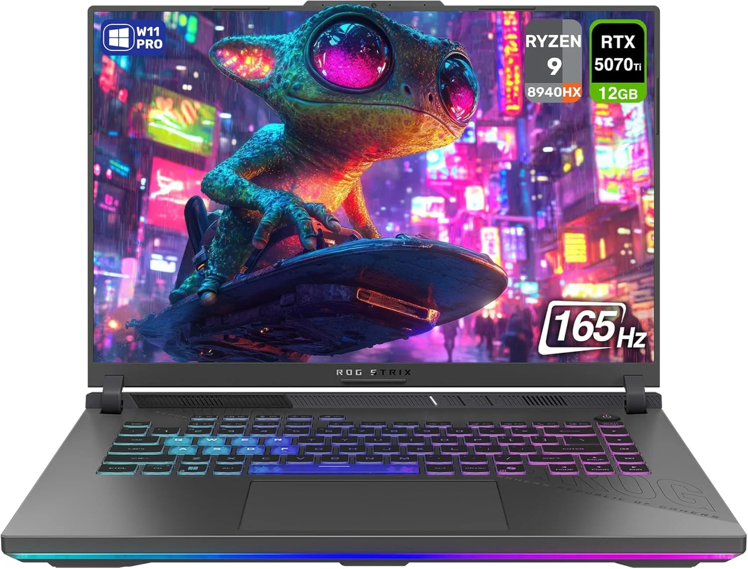 لپ تاپ گیمینگ ایسوس ROG Strix G16، AMD Ryzen 9-8940HX، رم 32 گیگابایتی DDR5، SSD PCIe 1 ترابایتی، نمایشگر 16 اینچی WUXGA (1920x1200) 165 هرتز، Nvidia G-Force RTX 5070Ti، صفحه کلید با نور پس زمینه RGB 4 ناحیه ای، W11 Pro، خاکستری Eclipse