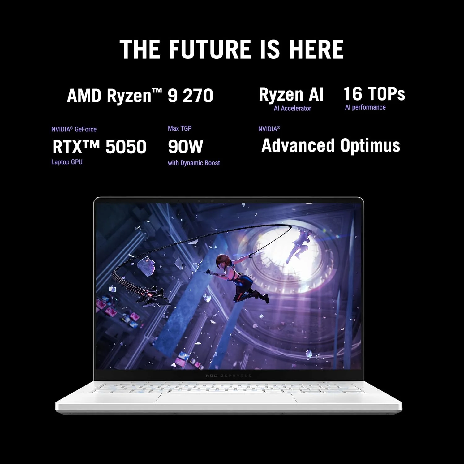 لپ تاپ گیمینگ ASUS ROG Zephyrus G14 (سفید پلاتینی) | NVIDIA RTX 5050 8GB | AMD Ryzen™ 9 270 | 16GB RAM | 1TB SSD | 14" 3K OLED 120Hz | Win11 [GA403UH-OLED9161W]