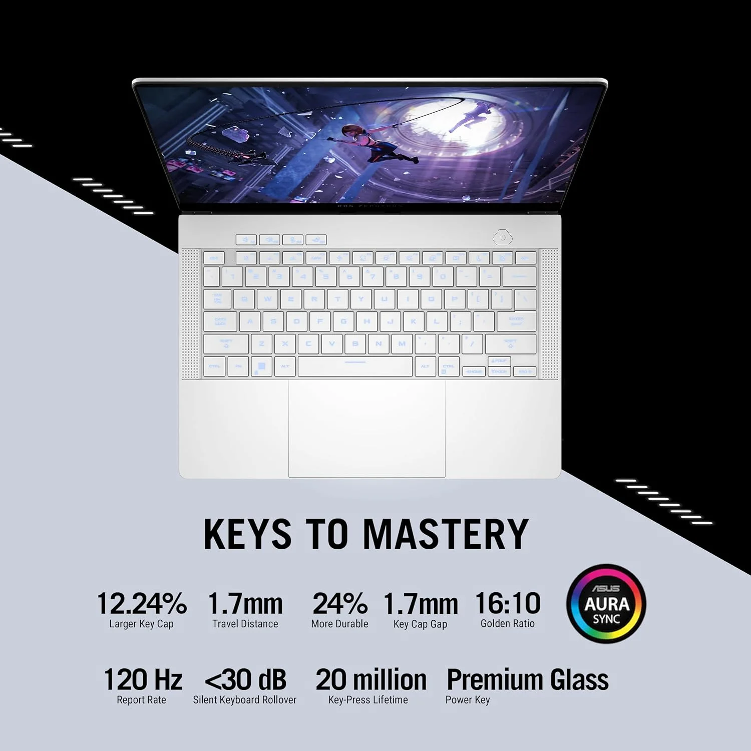 لپ تاپ گیمینگ ایسوس ROG Zephyrus G14، پردازنده AMD Ryzen AI 9 HX 370، کارت گرافیک NVIDIA RTX 5060 8GB، رم 32 گیگابایت، SSD 1 ترابایت، صفحه نمایش 14.0 اینچی 3K OLED 120 هرتز، ویندوز 11، سفید پلاتینی [GA403WM-AI-OLED-321W]