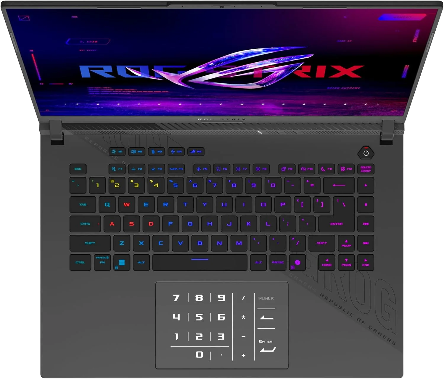 لپ تاپ گیمینگ 16 اینچی Asus ROG Strix G16 ROG Nebula با رزولوشن 2.5K و نرخ 240 هرتز و زمان پاسخگویی 3 میلی ثانیه، پردازنده AMD Ryzen 9 9955HX، رم 32 گیگابایتی، حافظه SSD 1 ترابایتی و کارت گرافیک NVIDIA GeForce RTX 5070Ti، رنگ خاکستری Eclipse