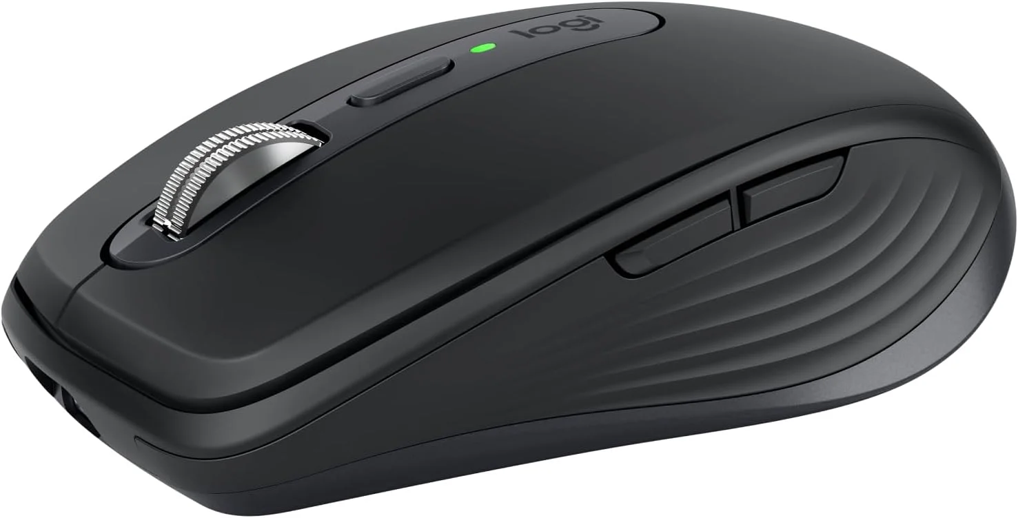 موس بی سیم جمع و جور لاجیتک MX Anywhere 3S، اسکرول سریع در همه جا، DPI 8K، بی صدا، دکمه های قابل برنامه ریزی، USB C، بلوتوث، ویندوز، لینوکس، کروم، مک - مشکی