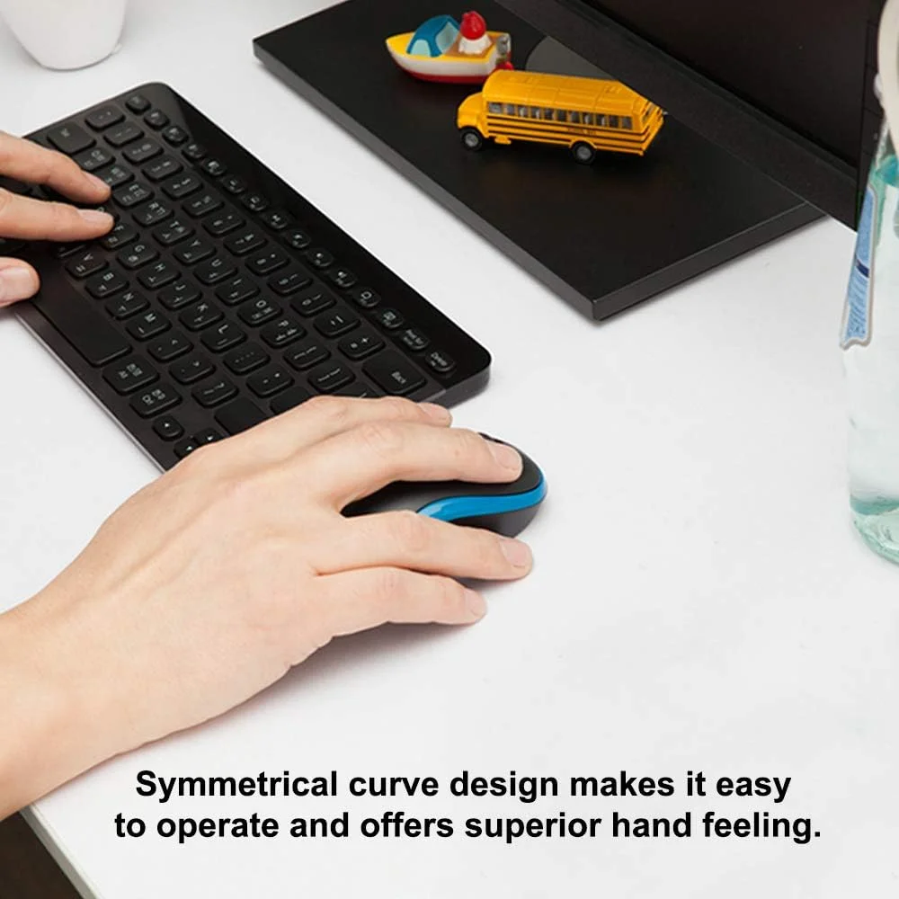 موس بی سیم وای فای لاجیتک M185، موس کامپیوتر موبایل ارگونومیک و بی صدا با گیرنده 2.4G - خاکستری